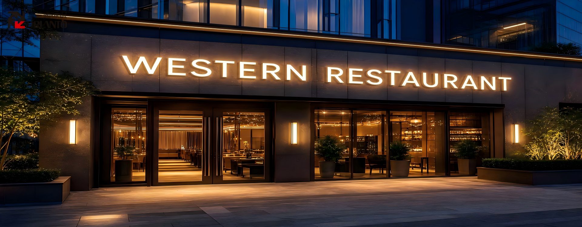 4591787205216278.jpg Restaurant outdoor illuminated sign with warm white glow and clean modern lettering